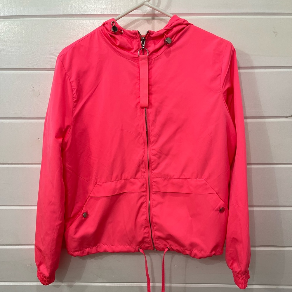 Bright pink rain jacket